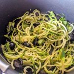 Orzo with brocoli pesto, spiralized courgette and black olive 22