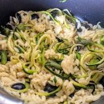 Orzo with brocoli pesto, spiralized courgette and black olive 32