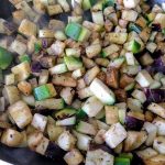 Brown rice pasta with courgette and eggplant 22