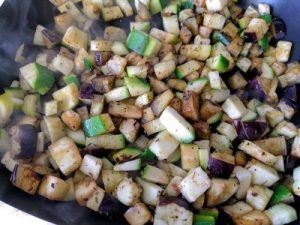 Brown rice pasta with courgette and eggplant 22