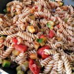Brown rice pasta with courgette and eggplant 32