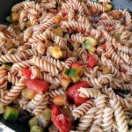 Brown rice pasta with courgette and eggplant 32